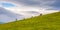 Church in the Slovenia big plateau pasture Velika Planina. Chapel on the hill, religion symbol.Dramatic mystic clouds and colors