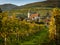 Church of Spitz an der Donau and vineyards on a sunny day in autumn