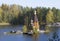 The Church of St. Andrew on the island in the middle of the river Vuoksi. Leningrad region