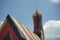 Church of St. Coloman in Kirchseeon, Bavaria, Germany, covered in German flag