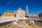 Church of st. Donat, a monumental building from the 9th century with historic roman artefacts in foreground in Zadar