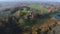 The Church of St. George, Golden autumn aerial video. Pushkin Mountains