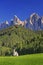 The church St. Johann in Ranui in the Villnoess / Funes valley in the Dolomites, South Tyrol, Italy