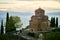 Church of St. John the Theologian at Kaneo, panoramic view at sunset, Ohrid, North Macedonia