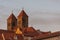 The church St. Servatii on the castle mountain in Quedlinburg, Germany in golden morning sunlight