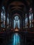 Church With Stained Glass Windows and Pews, A Beautiful Place of Worship and Reflection Created With Generative AI