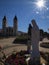 Church and statue of Madonna in Medjugorje, a place of pilgrimage from all over the world