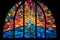 Church Sun stainglass window, Arch Shape.Generative AI