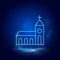 Church symbol neon icon. Blue neon  icon. Smoke effect blue background