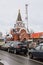 Church of the Theotokos of Pochayiv in a dull winter day. Saltykovka, Moscow region.