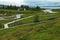 Church Thingvallakirkja and river Ã–xara in Thingvellir National Park on Iceland,Europe