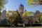 Church of Three Saints and building of seminary front view. Architecture of University of Chernivtsi