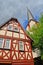 Church and timbered house in the village of Traben-Trarbach - Moselle valley wine region in Germany