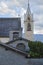 Church tower in Austrian mountain village Serfaus, in Tirol