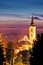 Church tower in colorful dusk