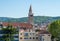 Church tower rises above the old town of Koper in Slovenia