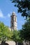 Church tower in Sartene, Corsica with modern clock