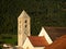 Church tower of St. Johannes in Laas on a sunny morning in summer