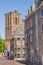 Church tower in a street in historical Elburg