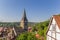 Church tower and surrounding landscape in Warburg