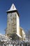 Church tower in winter transylvanian village