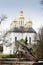 Church in the trees. Church. Old Church in Chernigov. Golden dome. History. Old City