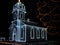 The church from Upper Canada Village lighted for Christmas - Ontario - Canada