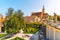 Church of the Virgin Mary Victorious. View from Vrtbovska baroque garden, Prague, Czech Republic