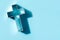 Church worship, salvation concept. Silhouette of christian cross on blue background, soft bokeh lights background. Copy