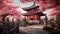 Chureito Pagoda and Cherry Blossoms in Tokyo, Japan. Generative AI illustration