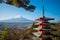 Chureito pagoda and Mount Fuji in the morning, Japan in autumn