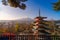 Chureito pagoda and Mount Fuji in the morning, Japan in autumn