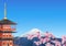 Chureito Pagoda and mount Fuji with sakura blossom