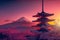 Chureito Pagoda with Mount Fuji at sunset