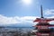 Chureito Pagoda, the red pagoda in Kawaguchiko with mount Fuji in the background