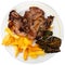 Churrasco grilled veal ribs with French fries and baked peppers