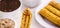 Churros, typical fried sweet from Brazil, Mexico and Spain. Sprinkled with a layer of sugar or cinnamon, filled with chocolate or