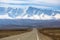 Chuya highway and snowy peaks Chuya ridge at Altai mountains