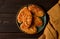 Chvishtari, corn flour tortillas with cheese, pastries, Georgian cuisine, Mchadi, homemade, top view, on a wooden table