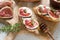 Ciabatta or bruschetta with cottage cheese, figs and honey. sandwich with figs and goat cheese