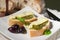 Ciabatta, pesto with cheese and olives