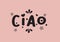 Ciao design lettering. Vector illustration of Italian hello phrase