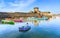 Ciboure, France - Sept 26, 2016: Fishing harbour of Ciboure, Basque country. Small coloreful fish boats on the old port of the cit