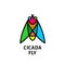 Cicada colorful symbol. Insect top view logo.