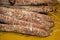 Ciccioli salami and bacon under spices typical products of Emilia Romagna