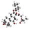 Ciclesonide glucocorticoid drug molecule. 3D rendering. Atoms are represented as spheres with conventional color coding: hydrogen