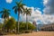 CIENFUEGOS, CUBA: The Building Of The Municipality. View of Parque Jose Marti square with beautiful coconut palms