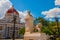 CIENFUEGOS, CUBA: Sculpture white Stone lion. The Building Of The Municipality. View of Parque Jose Marti square in Cienfuegos.