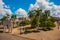 CIENFUEGOS, CUBA: Triumphal arch in the Park Jose Marti square with coconut trees. The view from the top