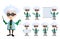 Cientist character vector set. Genius chemist professor teaching and experimenting